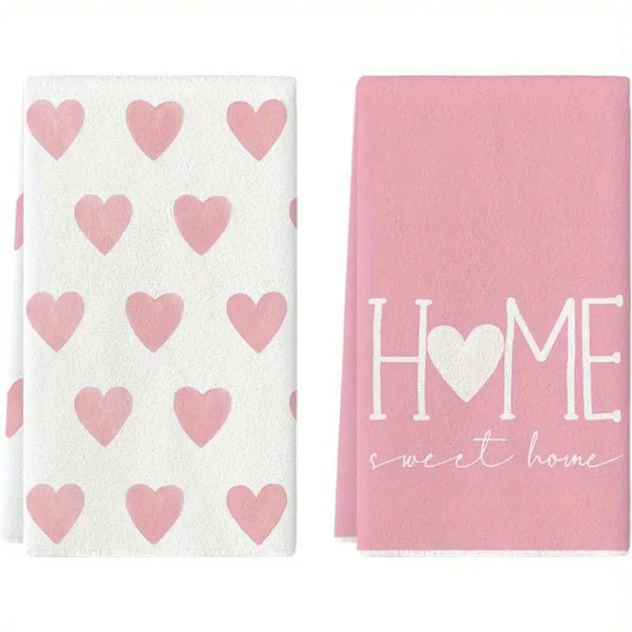 2/4pcs, Heart Pattern Kitchen Towels, 16*24 Inches, Soft & Absorbent, Machine Washable & Reusable, Valentine's Day Wedding Favors, Wedding Decor, Kitchen Accessories.
